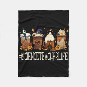 Science Teacher Horror Fall Coffee Halloween Pumpk Fleece Blanket
