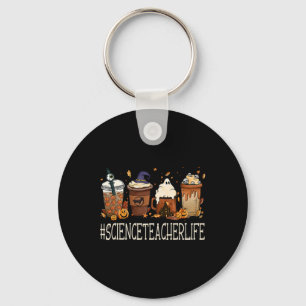 Science Teacher Horror Fall Coffee Halloween Pumpk Keychain