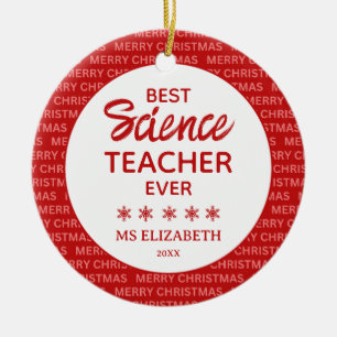 Science Teacher Typography Christmas Red Ceramic Ornament