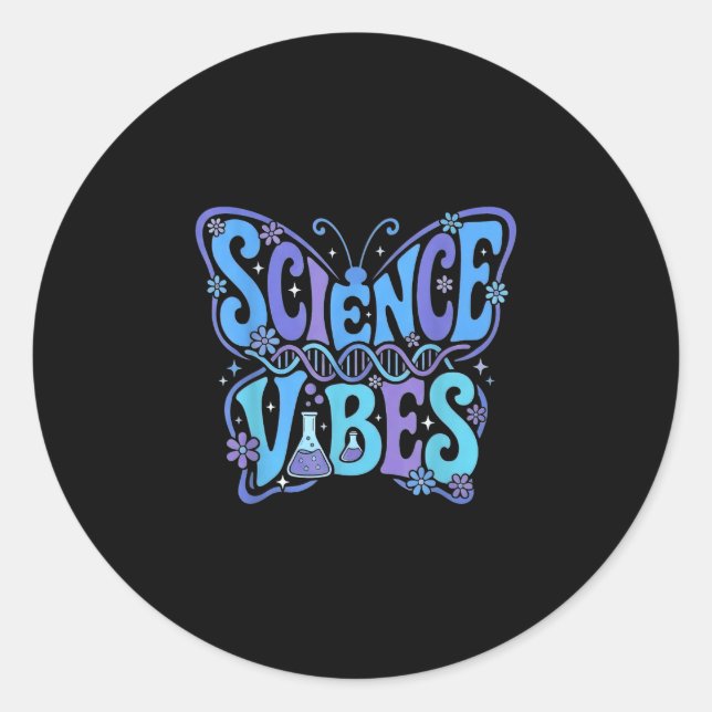Science vibes groovy first day of back to school classic round sticker (Front)
