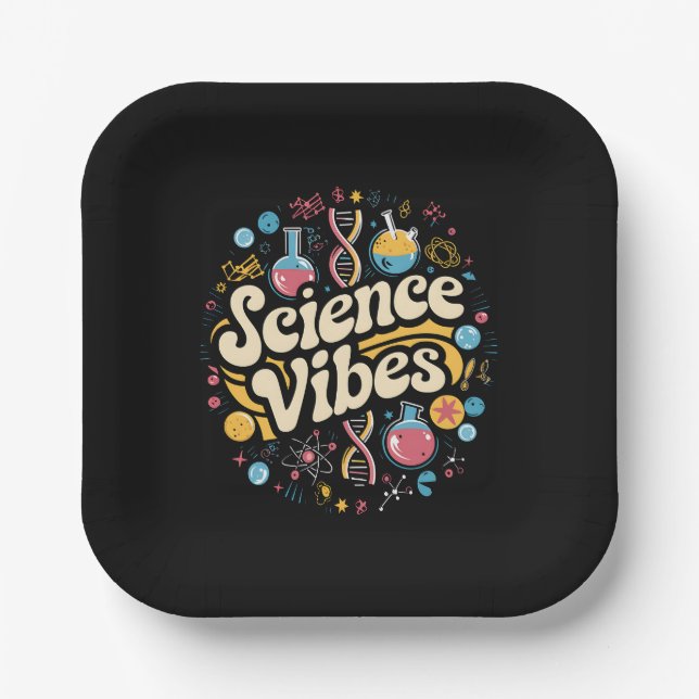 Science Vibes Groovy First Day of Back To School  Paper Plate (Front)