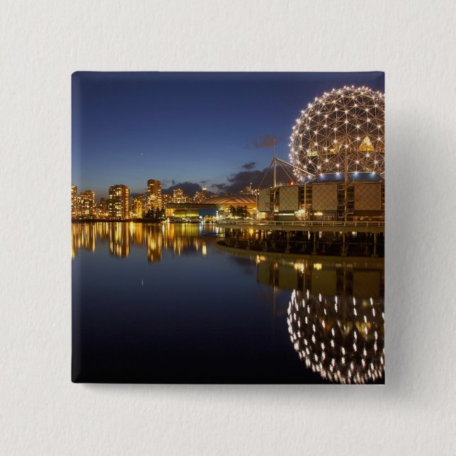 Science World and CBD reflected in False Creek, 2 Inch Square Button (Front)