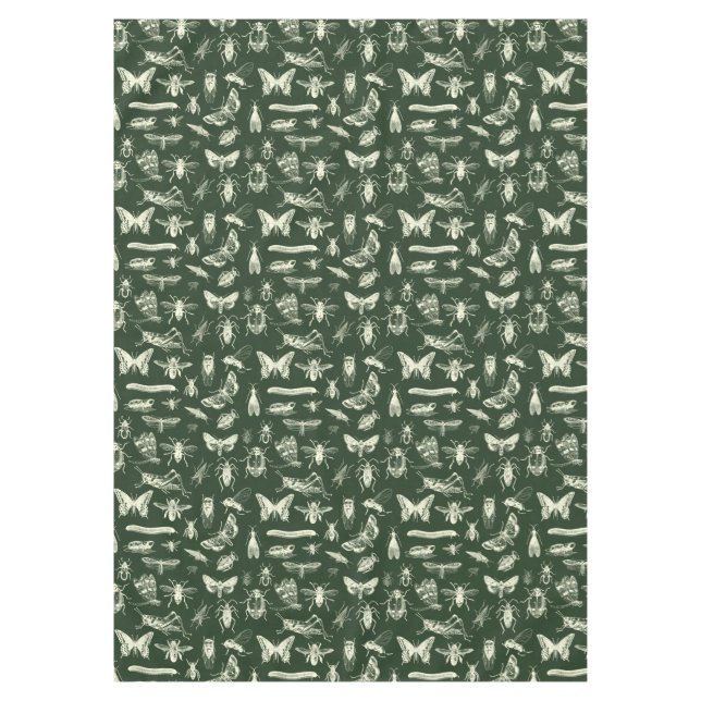Scientific Antique Bugs Insects Cream and Green Tablecloth (Front)