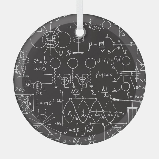 Scientific Formulas: Chalkboard Calculations Patte Glass Ornament (Front)