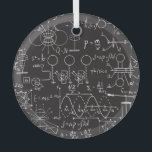 Scientific Formulas: Chalkboard Calculations Patte Glass Ornament<br><div class="desc">Physical formulas, graphics and scientific calculations on chalkboard. Vintage hand drawn illustration laboratory seamless pattern Merge art and science in a lab-themed pattern of illustrations on chalkboard. Chalkboard equations flow, science in every line. scientific, laboratory, physics, equation, drawing, chalk, math, symbol, decorative, science, code, pattern, chalkboard, background, illustration, decor, education,...</div>