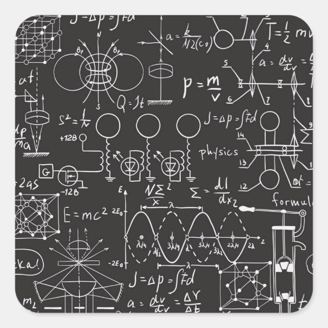 Scientific Formulas: Chalkboard Calculations Patte Square Sticker (Front)