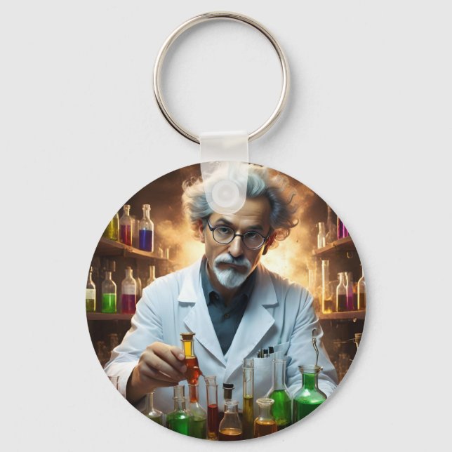 Scientist In A Laboratory Mixing Potions, Keychain (Front)