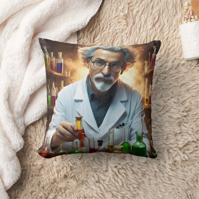 Scientist In A Laboratory Mixing Potions, Throw Pillow (Blanket)
