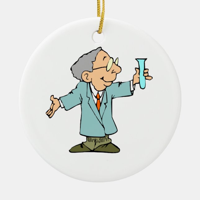 Scientist Nerd in Lab Coat With Test Tube Ceramic Ornament (Front)