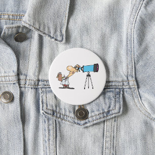 Scientist with Telescope Astronomy Science Humour  3 Inch Round Button