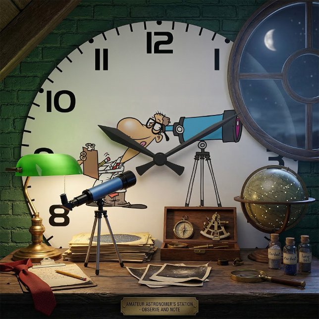 Scientist with Telescope Astronomy Science Humour  Large Clock (Creator Uploaded)