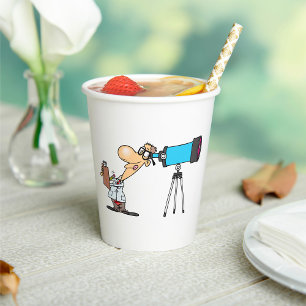 Scientist with Telescope Astronomy Science Humour  Paper Cups