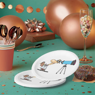 Scientist with Telescope Astronomy Science Humour  Paper Plate