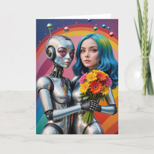 SciFi Female Robots in Love Card
