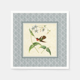 Scintillant Hummingbird Blue Damask Paper Napkins