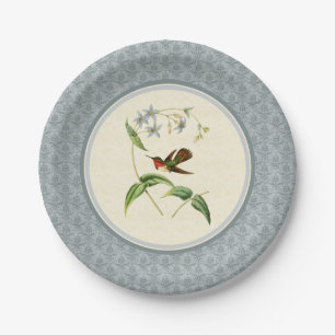Scintillant Hummingbird Blue Damask Paper Plates