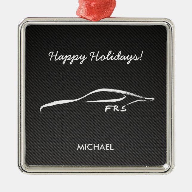 Scion FR-S White Silhouette logo w/ faux carbon Metal Ornament (Front)
