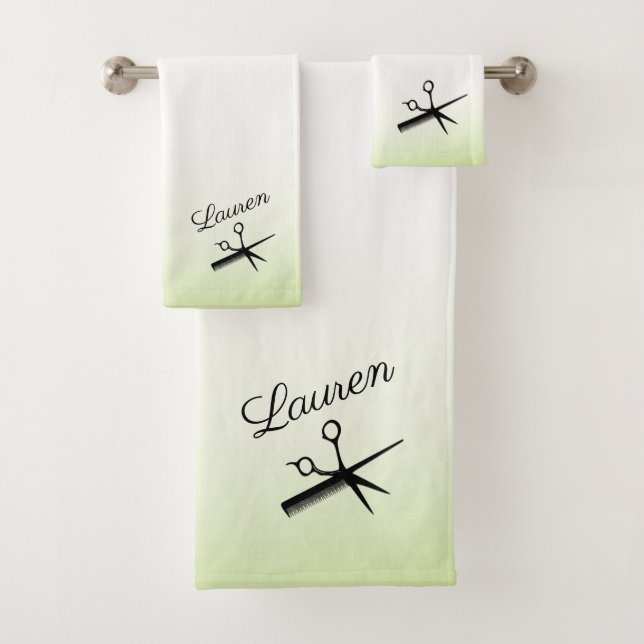 Scissor and Comb Green Bath Towel Set (Insitu)