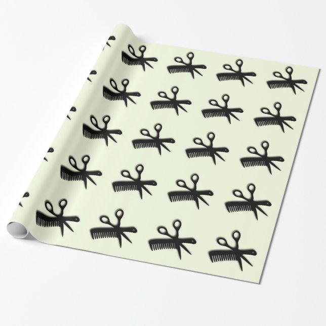 Scissor and Comb Green Wrapping Paper (Unrolled)