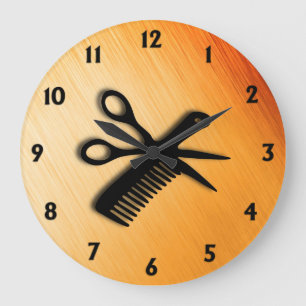 Scissor and Comb Orange Rust Large Clock