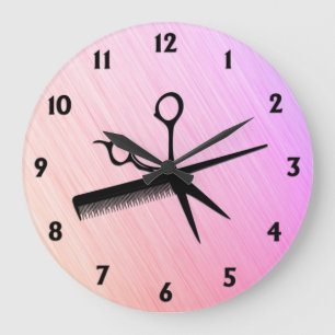 Scissor and Comb Pink Large Clock