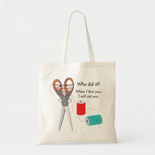 Scissor And Thread Funny Tote Bag (Front)
