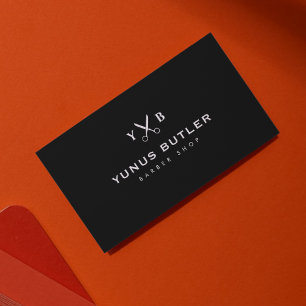 Scissor Barbershop Simple Minimalist Monogram   Business Card