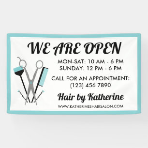 Scissor & Comb Teal Hair Stylist Open Banner
