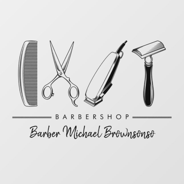 Scissor Hair Comb Razor Classic Simple Barber Window Cling (Sheet)