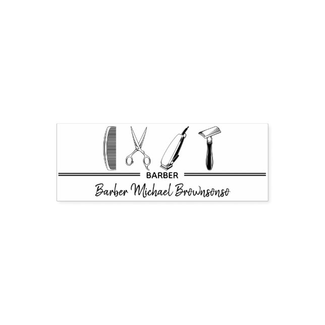 Scissor Razor Logo Simple Hairdresser Male Barber Self-inking Stamp (Design)