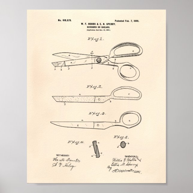 Scissors 1899 Patent Art Old Peper Poster (Front)