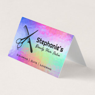 Scissors and Comb   Rainbow Iridescent Background Business Card