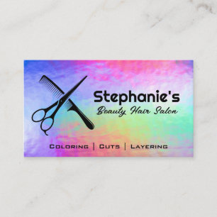 Scissors and Comb   Rainbow Iridescent Background Business Card