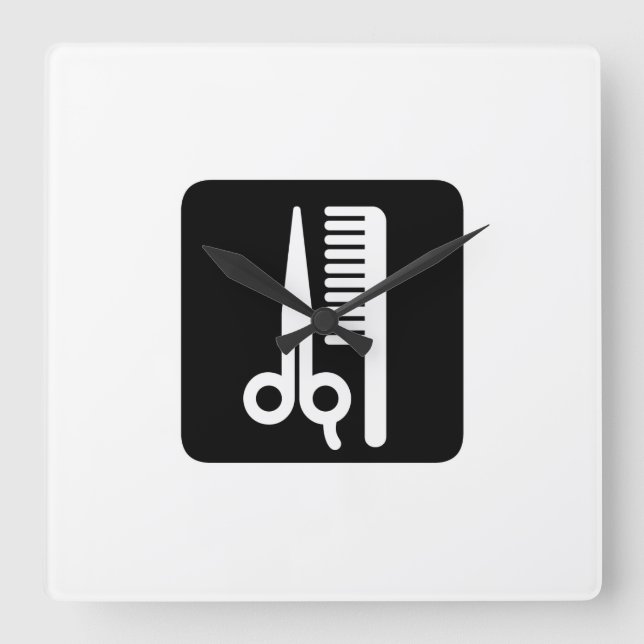 Scissors and Comb Square Wall Clock (Front)