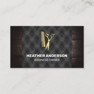Scissors and Comb   Wood and Button Fabric Business Card