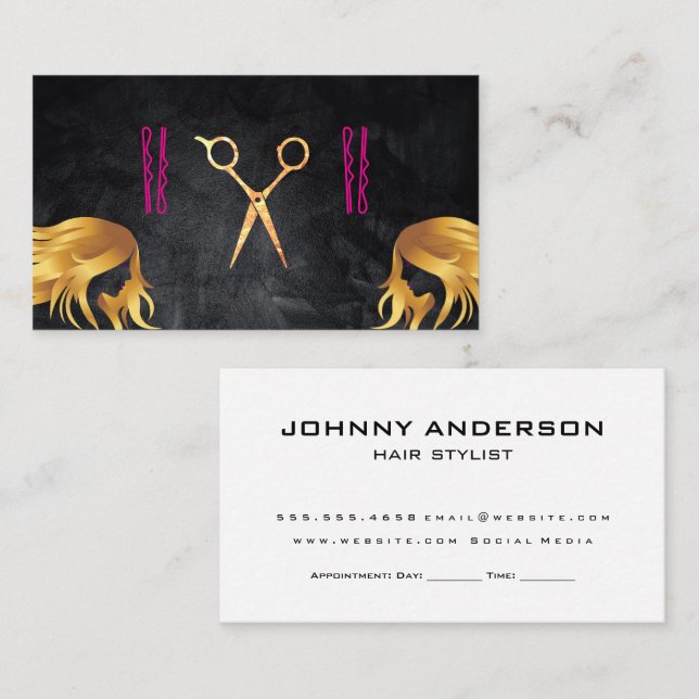Scissors and Hair Pins | Golden Hair Appointment Card (Front/Back)