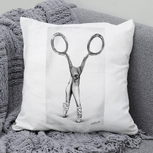 Scissors ballerina dance surreal art Throw pillow