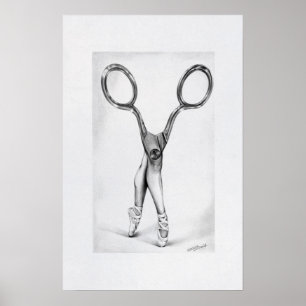 Scissors ballerina dance surreal pencil art Poster