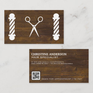 Scissors   Barber Poles   Wood   QR Code Appointment Card