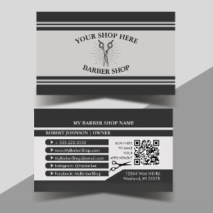 Scissors Black and Grey Barber Shop  Business Card