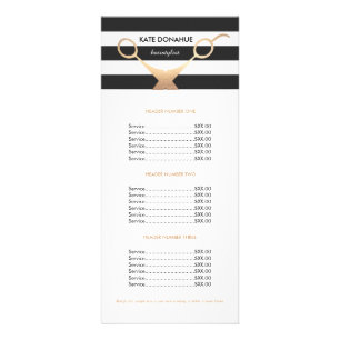 Scissors Black and White Striped Salon Price List Rack Card