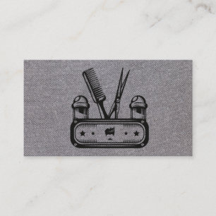 Scissors Comb Barber Pole   Grey Texture Business Card