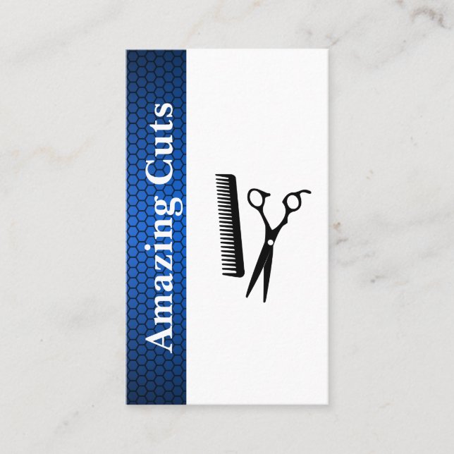 Scissors Comb Logo | Geometric Trim Pattern Business Card (Front)