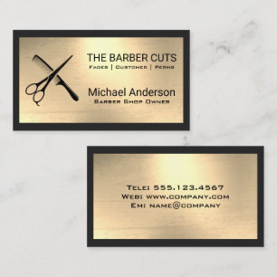 Scissors Comb Logo   Gold Metallic Background Business Card