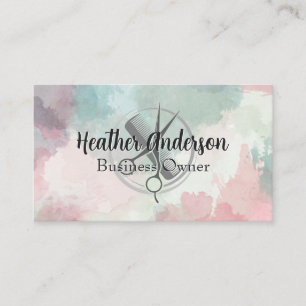 Scissors Comb Logo   Watercolor Background Appointment Card