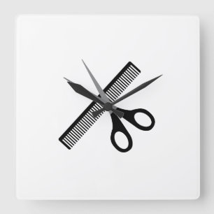 scissors & comb square wall clock
