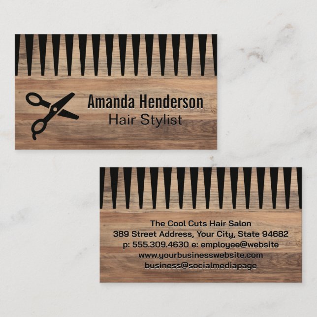 Scissors | Comb | Wood  Business Card (Front/Back)