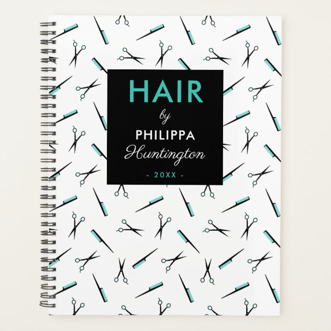 Scissors & Combs Pattern Hair Stylist Planner (Front)