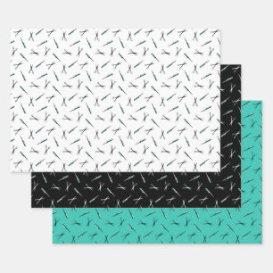 Scissors & Combs Teal Hair Stylist Patterns Wrapping Paper Sheet