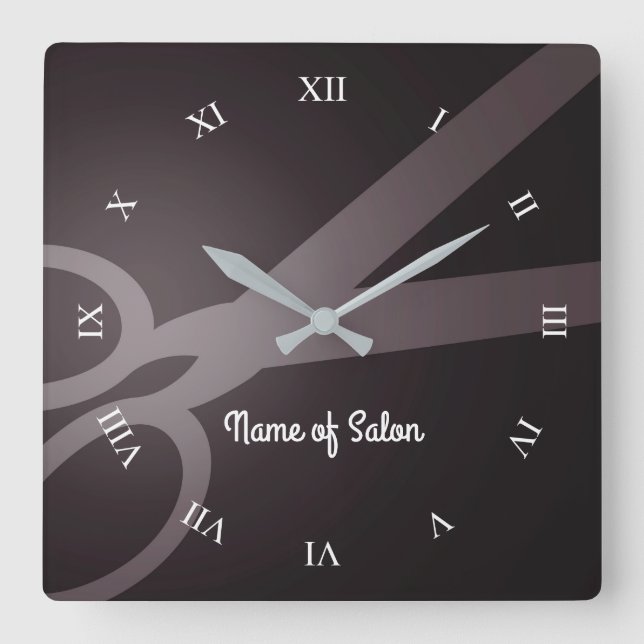 Scissors | Dark Brown & White | Hair Salon Square Wall Clock (Front)